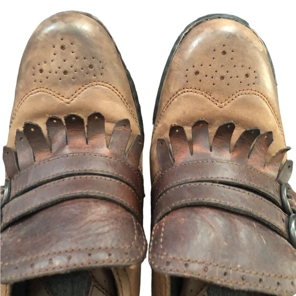 BORN Kiltie Double Mary Jane Brogue Western Leather Round Toe Pump Sz 8 M W61637 - Picture 4 of 9